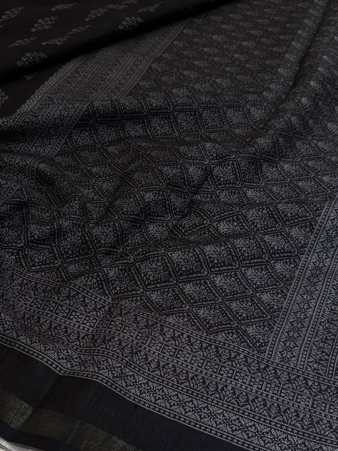 Black Printed Cotton Silk Saree