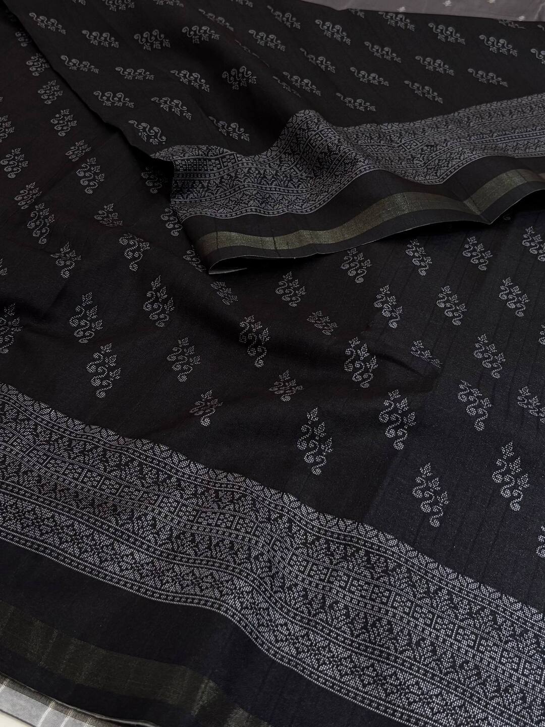 Black Printed Cotton Silk Saree