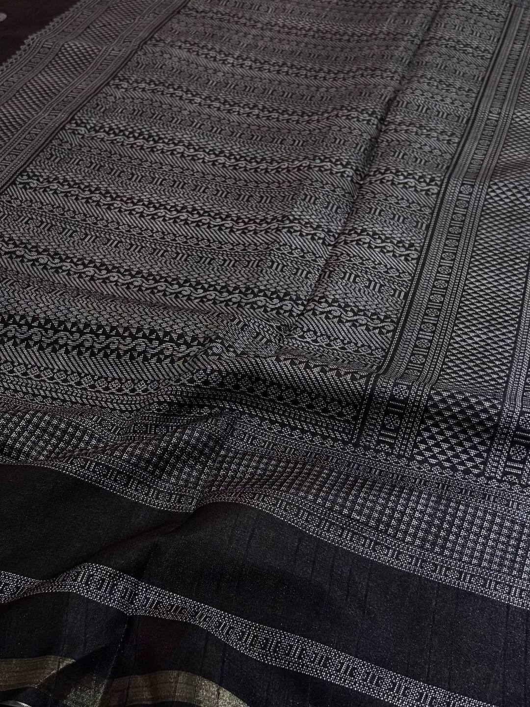 Black Printed Cotton Silk Saree