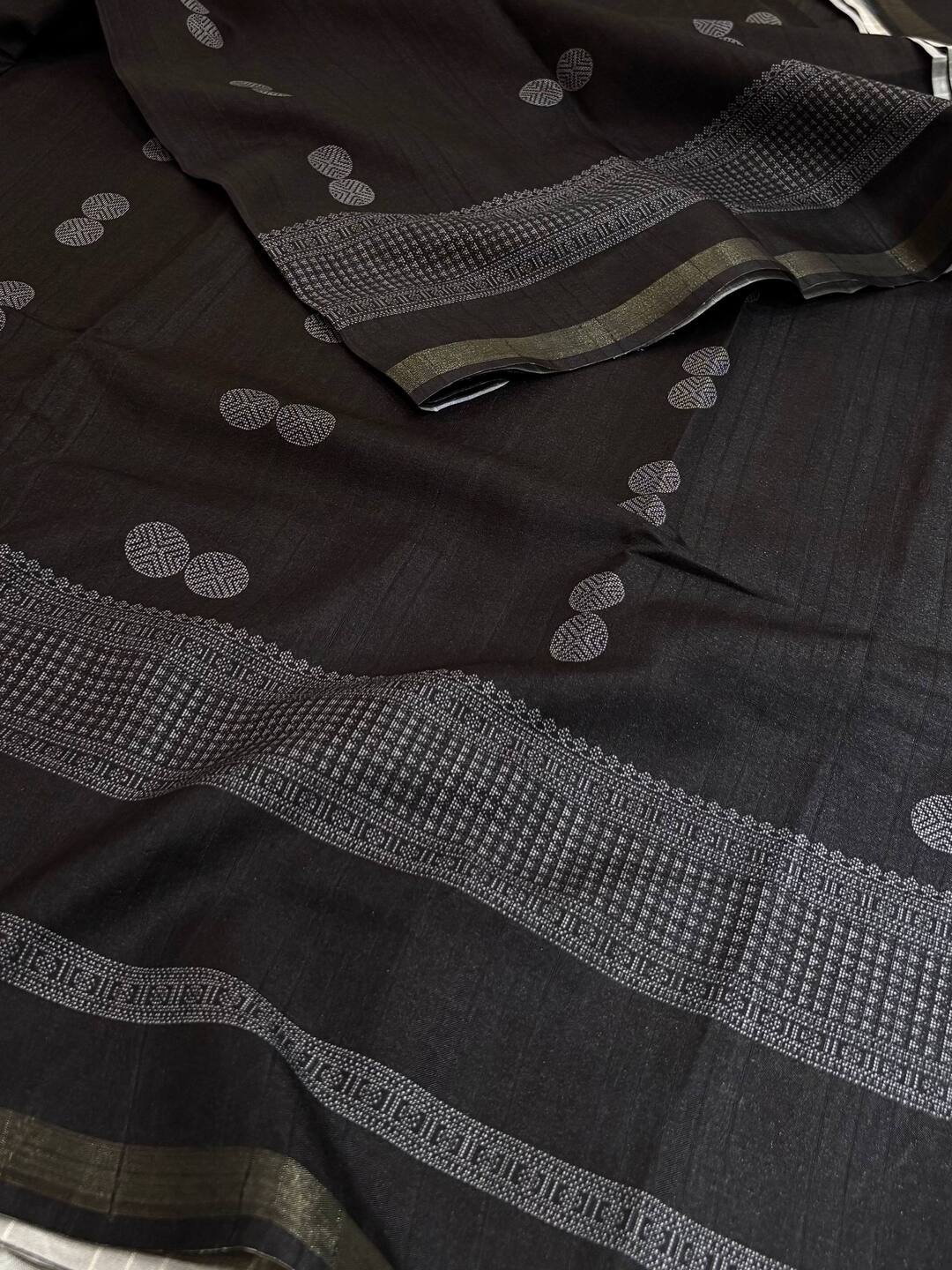 Black Printed Cotton Silk Saree