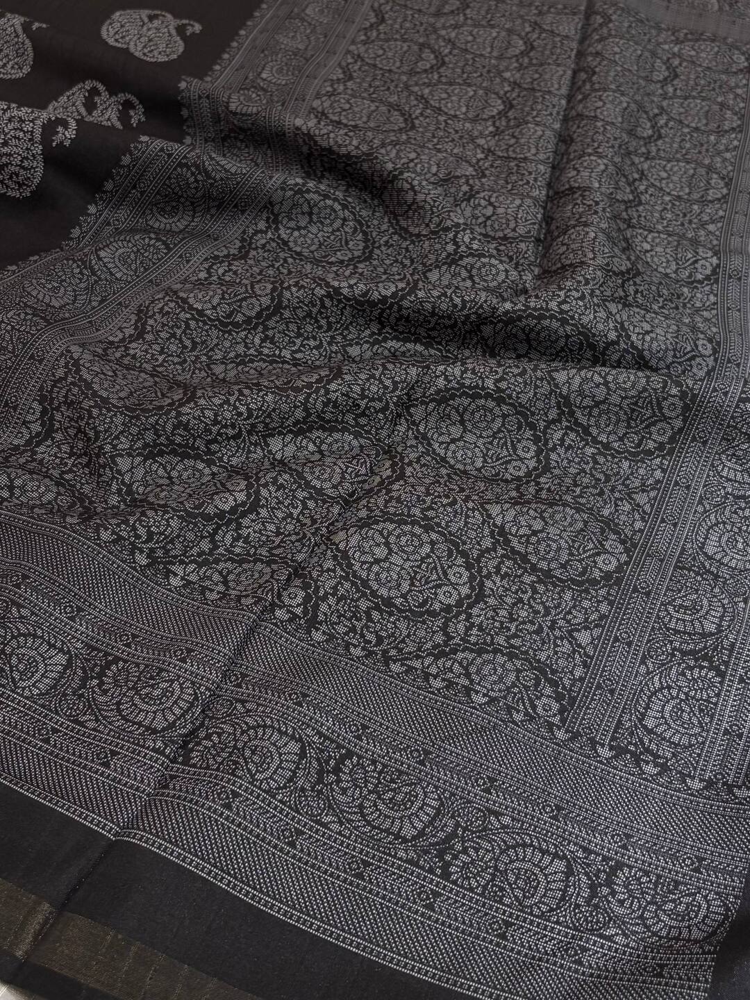 Black Printed Cotton Silk Saree