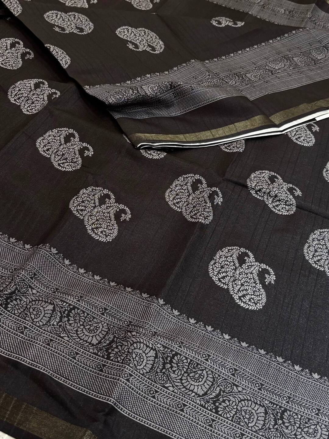 Black Printed Cotton Silk Saree
