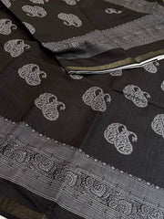 Black Printed Cotton Silk Saree