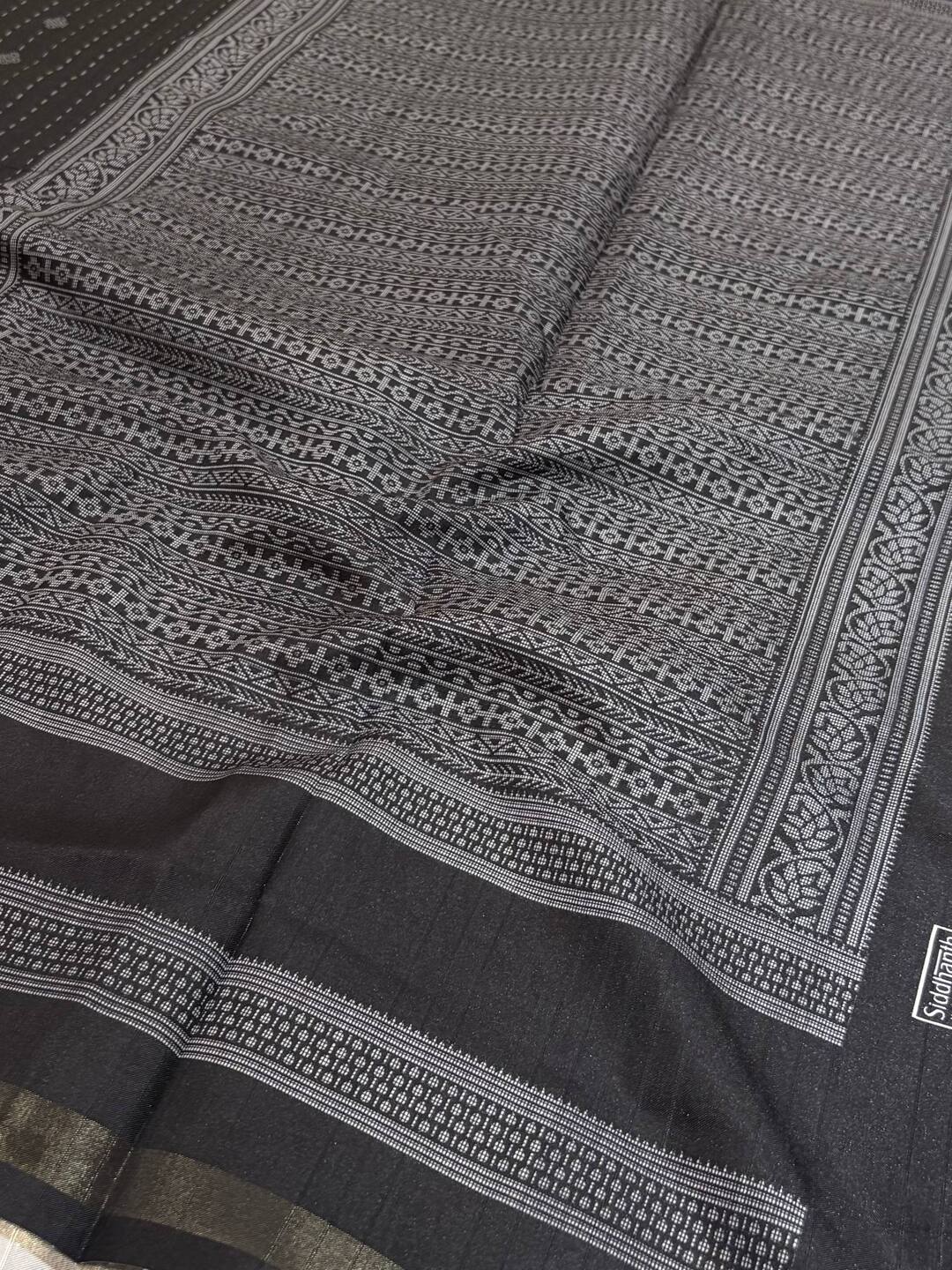 Black Printed Cotton Silk Saree