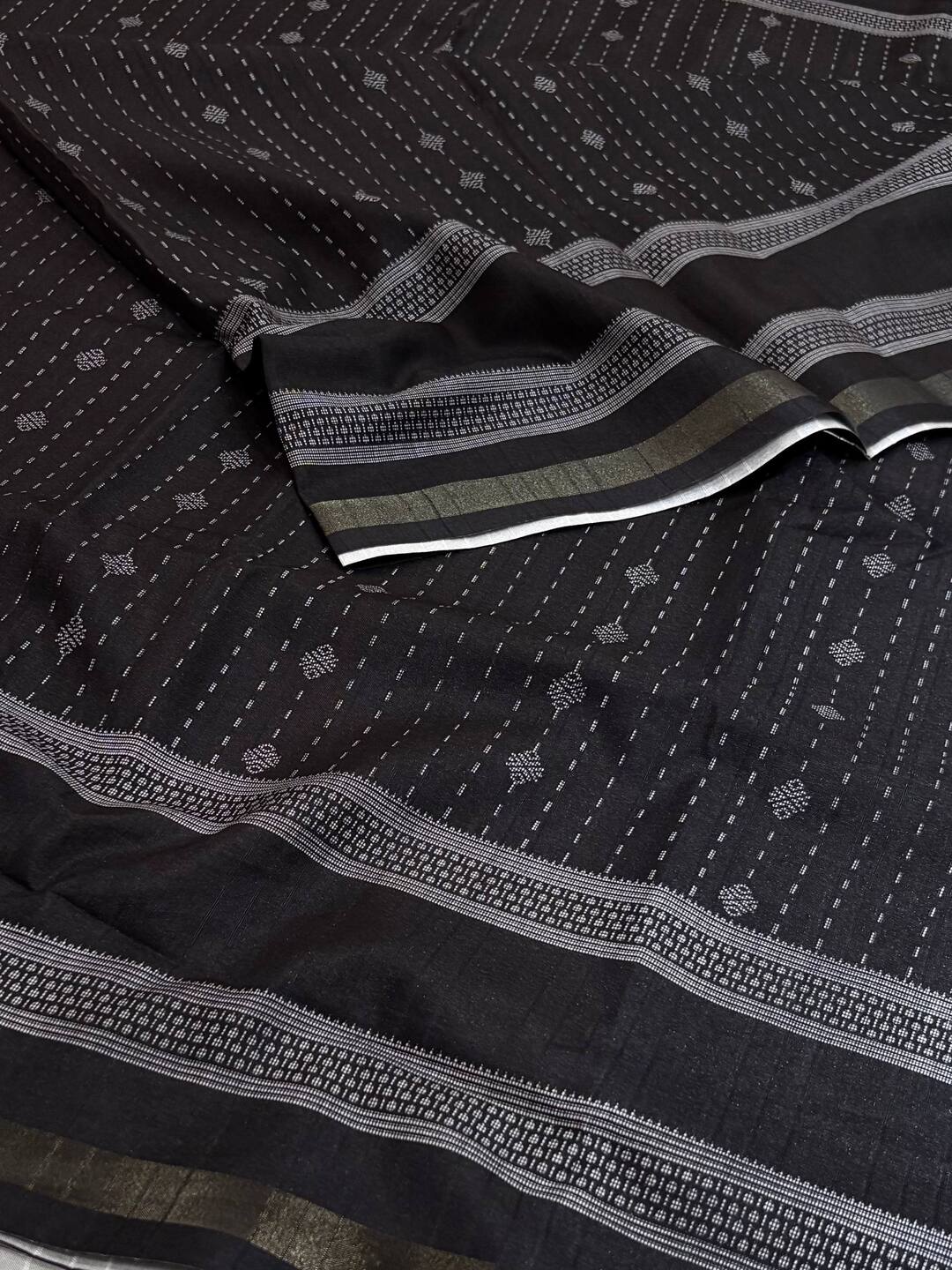 Black Printed Cotton Silk Saree