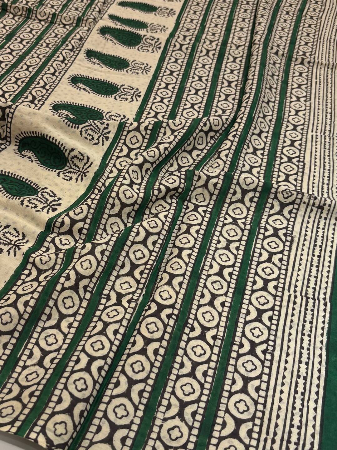 Off White Printed Soft Cotton Saree