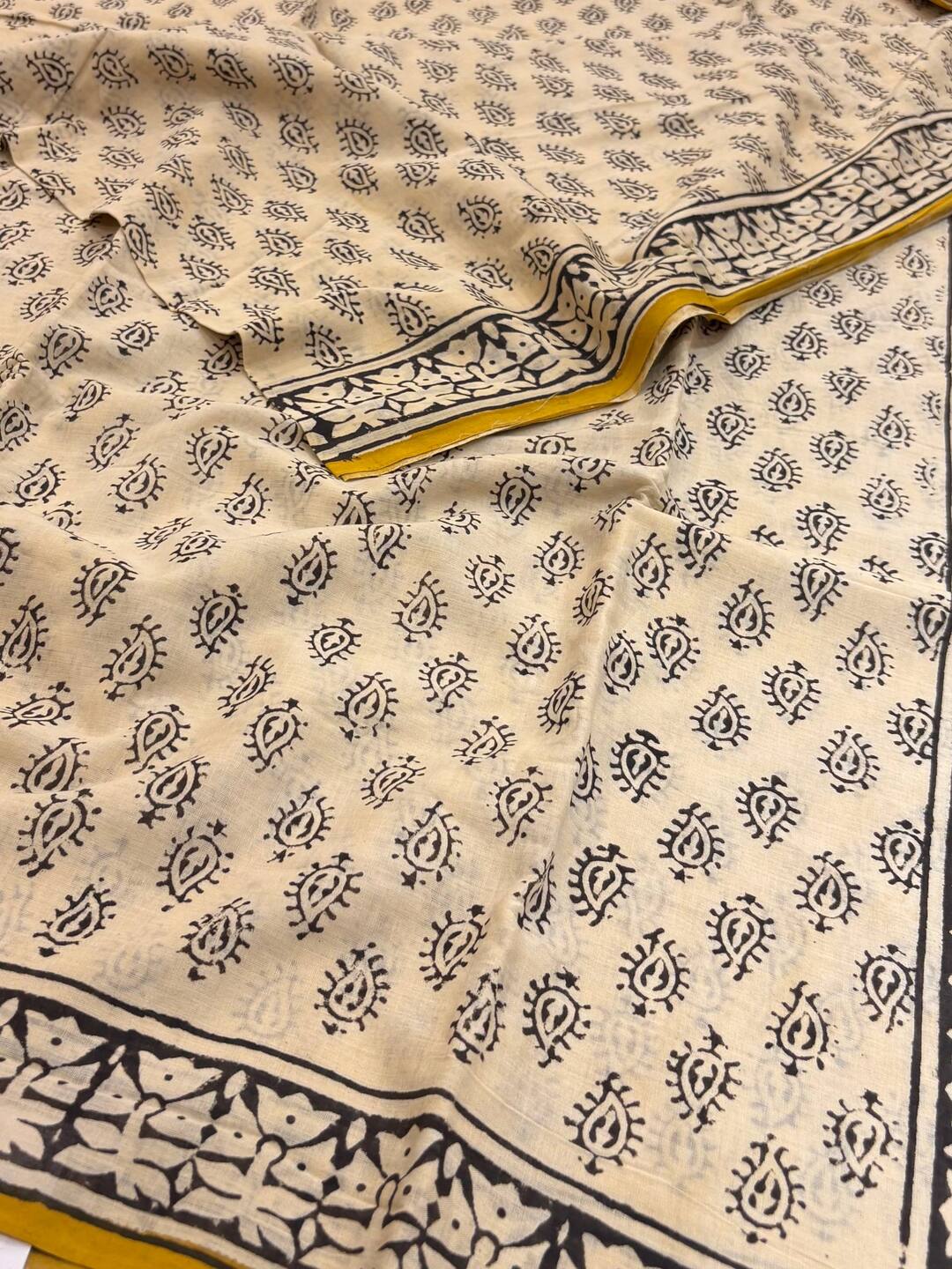 Off White Printed Soft Cotton Saree