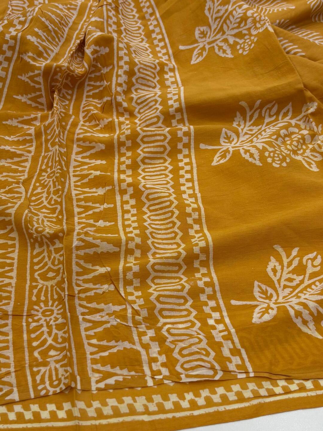 Yellow Printed Soft Cotton Saree