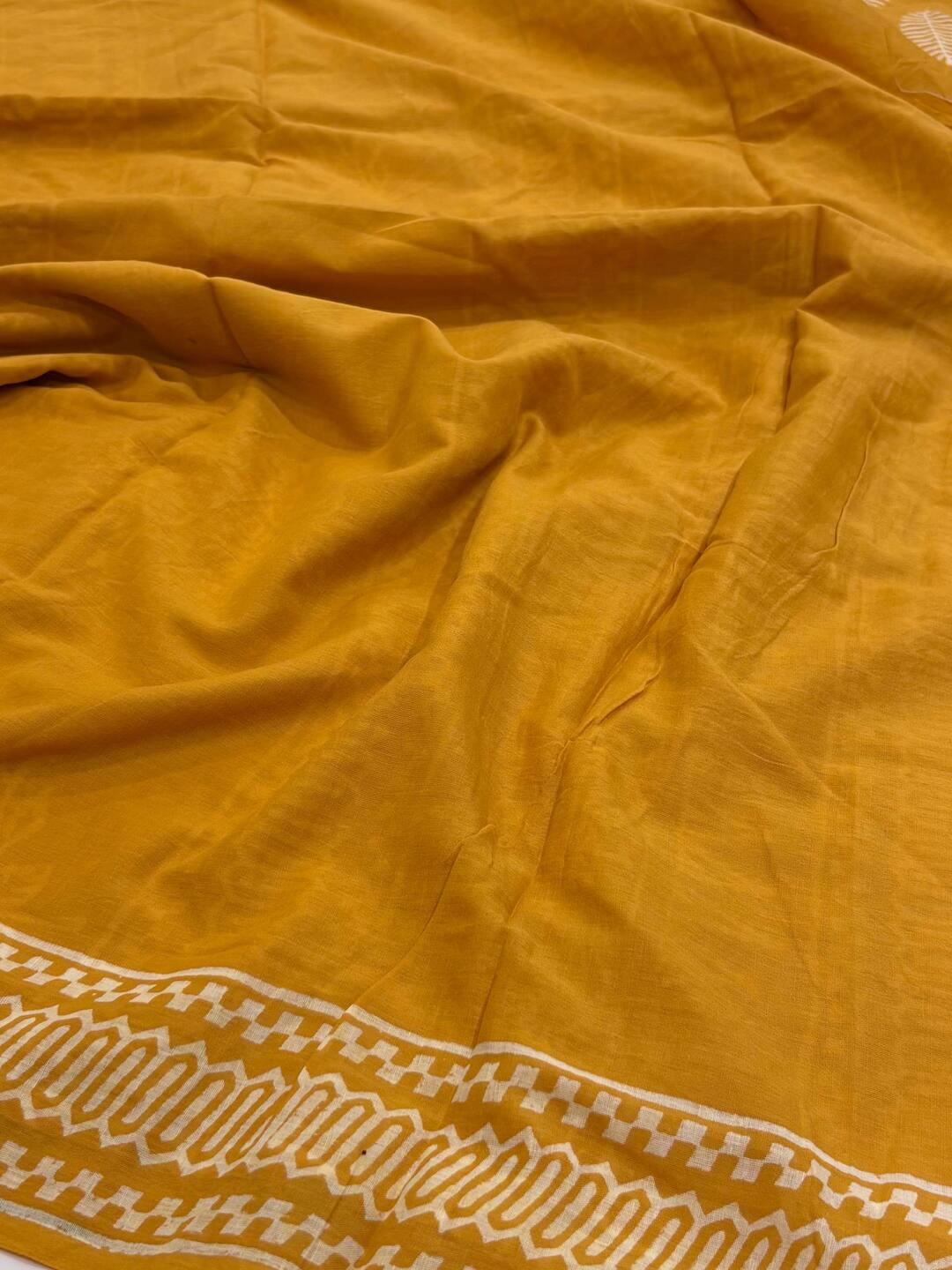 Yellow Printed Soft Cotton Saree