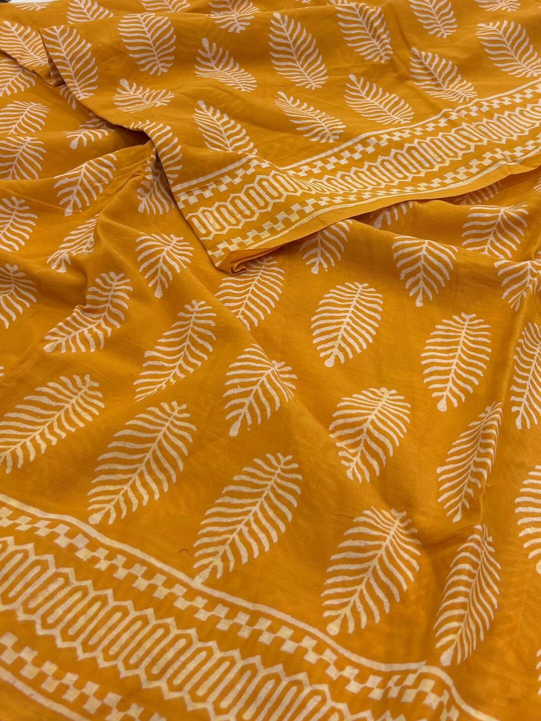 Yellow Printed Soft Cotton Saree