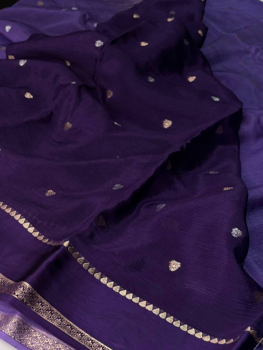 Lavender Purple Chiffon Silk Saree