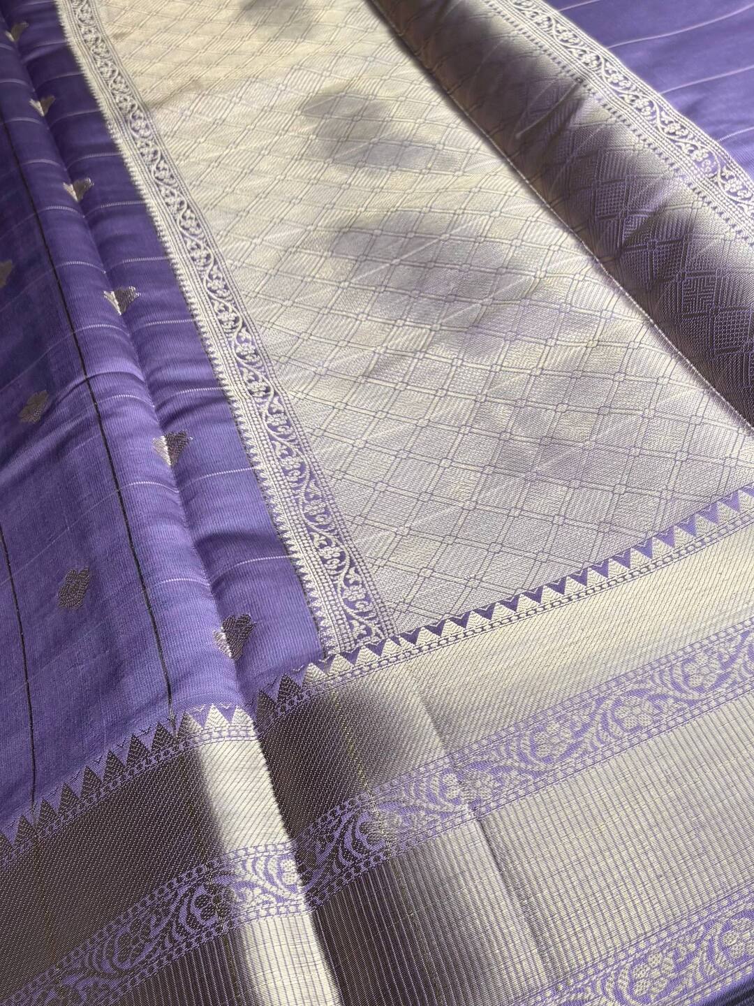 Lavender Purple Checked Cotton Silk Saree