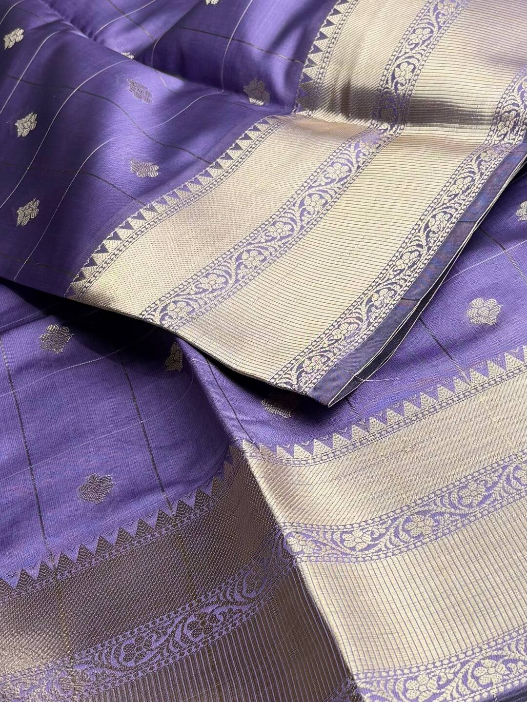 Lavender Purple Checked Cotton Silk Saree