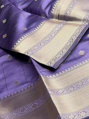 Lavender Purple Checked Cotton Silk Saree