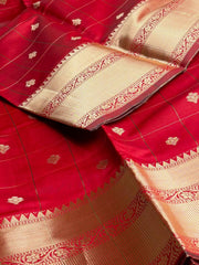 Chili Red Checked Cotton Silk Saree