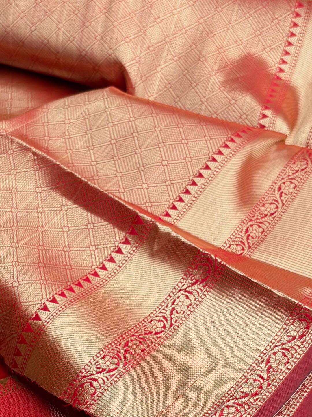 Chili Red Checked Cotton Silk Saree