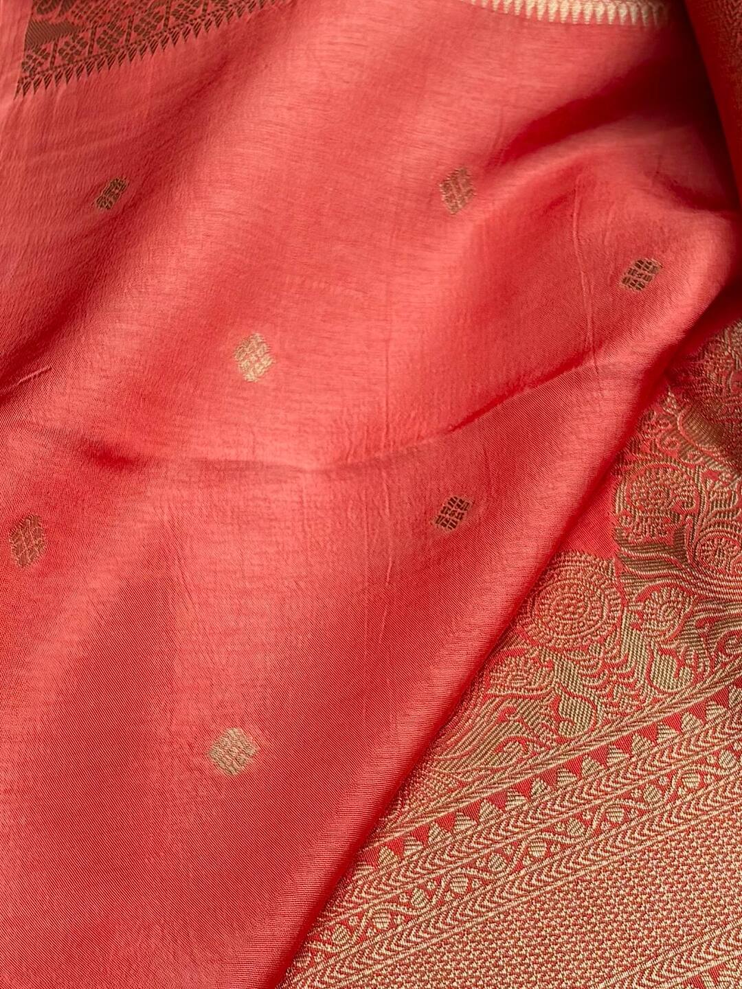Coral Pink Banaras Chiffon Silk Saree