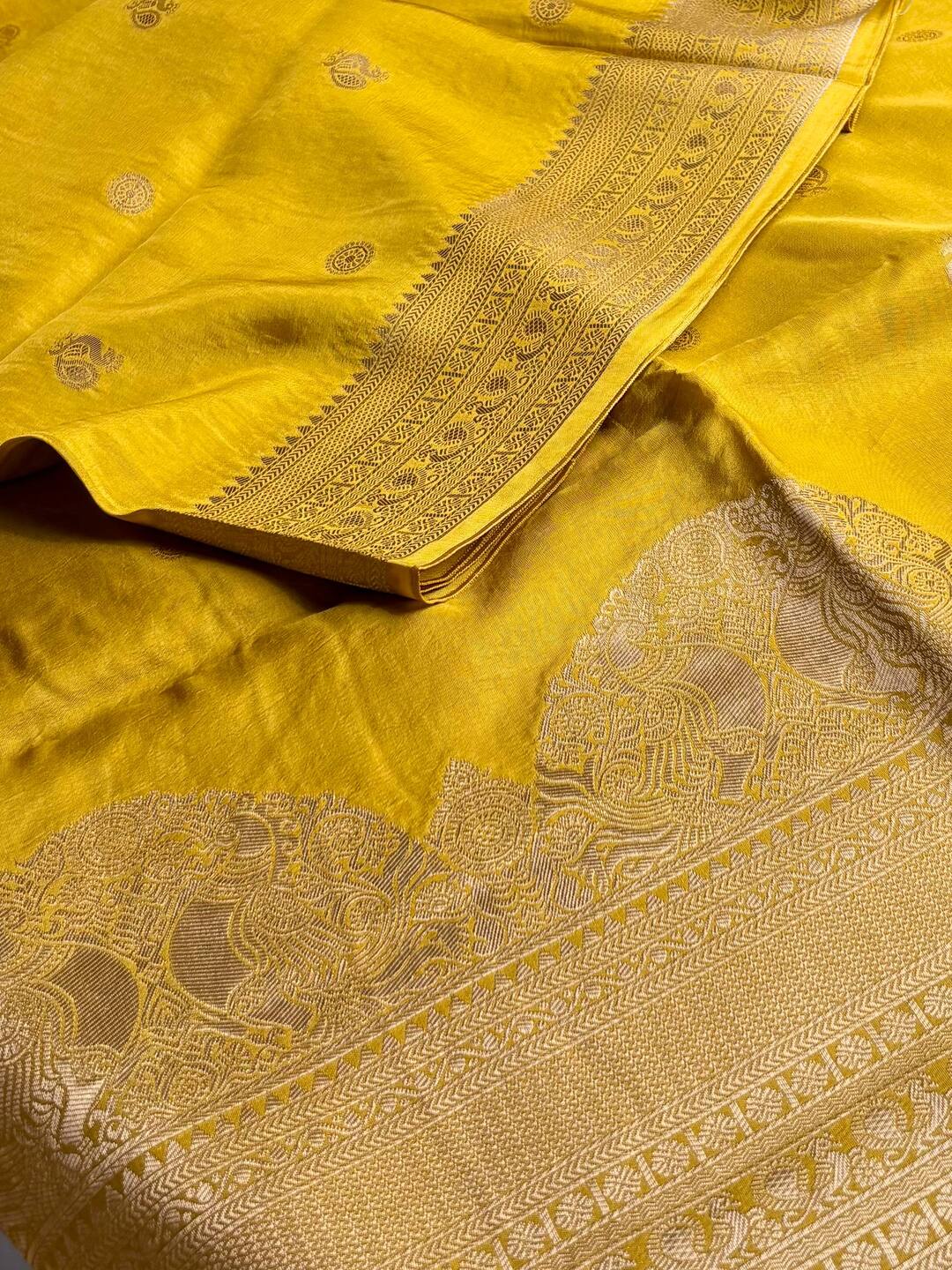 Lime Yellow Banaras Chiffon Silk Saree