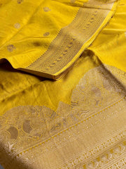 Lime Yellow Banaras Chiffon Silk Saree