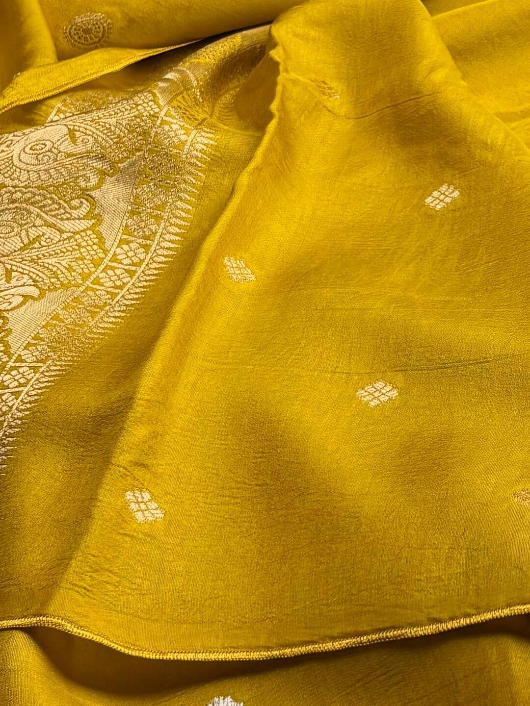 Lime Yellow Banaras Chiffon Silk Saree