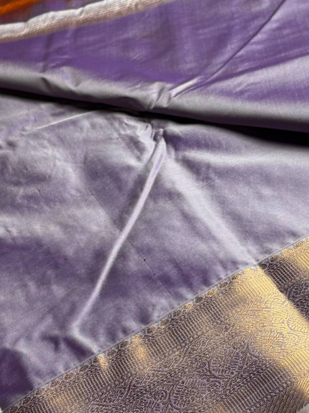 Dual Tone Golden Brown Semi Kanchi Silk Saree