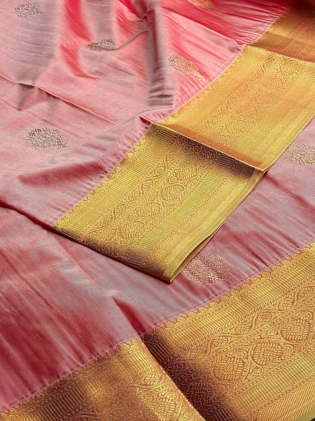 Coral Pink Semi Kanchi Silk Saree