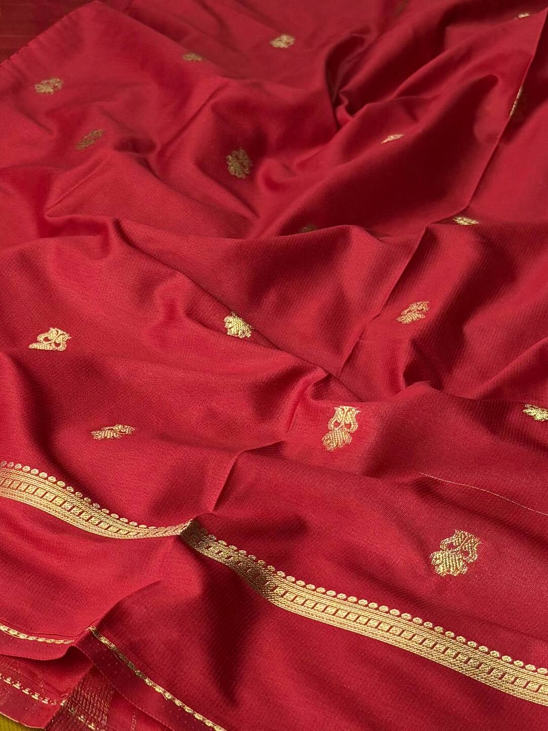 Mustard Yellow Semi Mysore Chiffon Saree