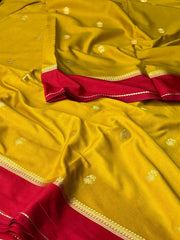 Mustard Yellow Semi Mysore Chiffon Saree