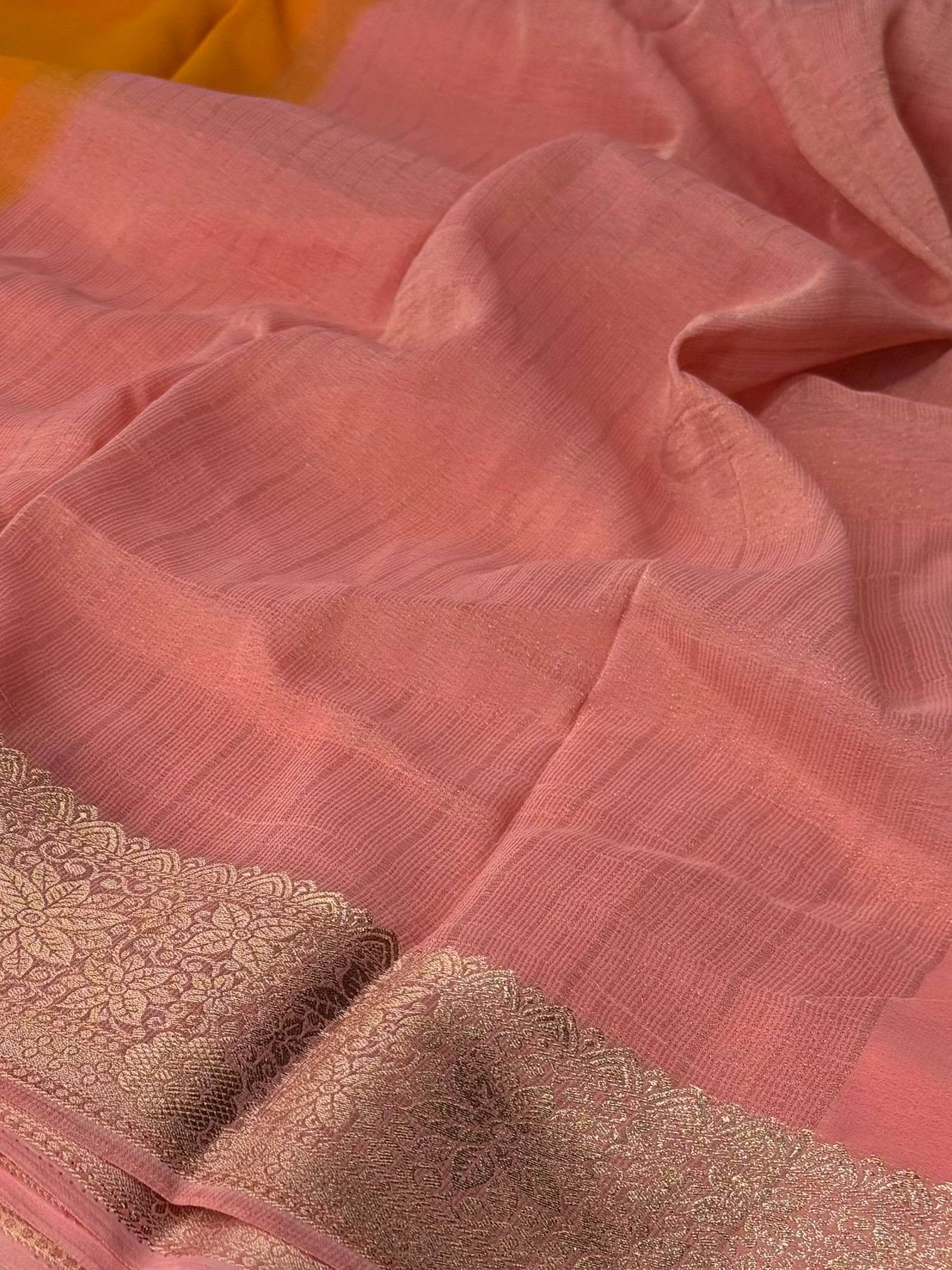Orange With Coral Pink Chiffon Saree