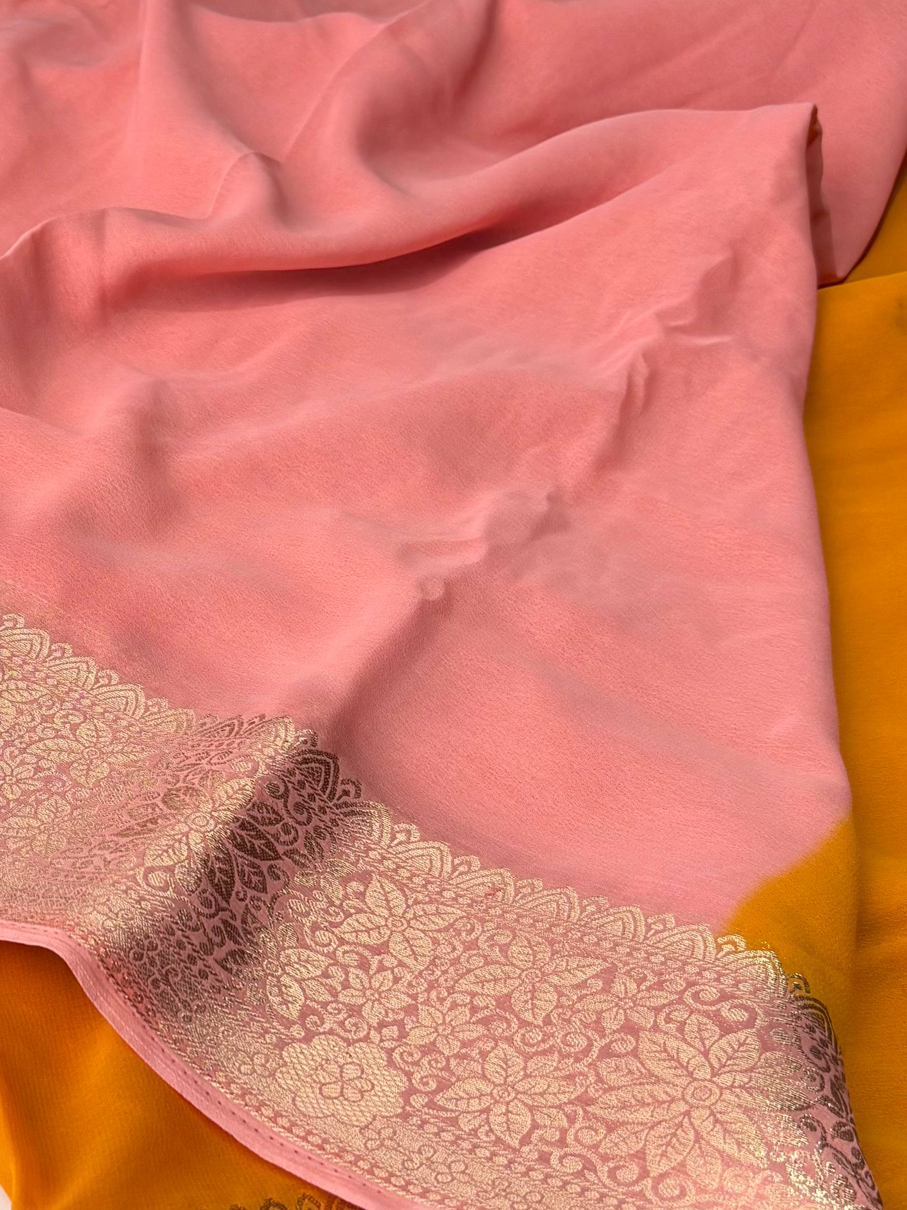 Orange With Coral Pink Chiffon Saree