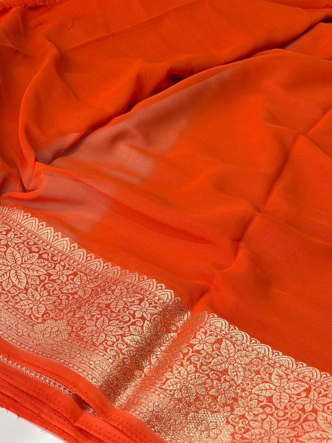 Turquoise Blue With Orange Chiffon Saree