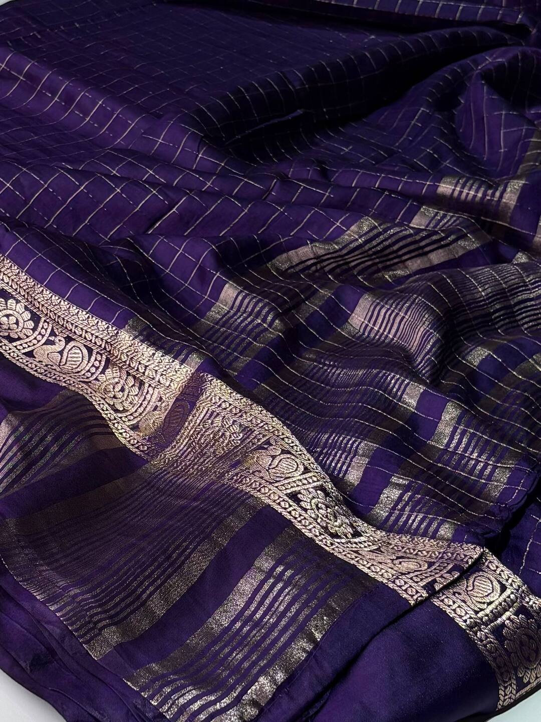 Royal Purple Checked Cotton Silk Saree