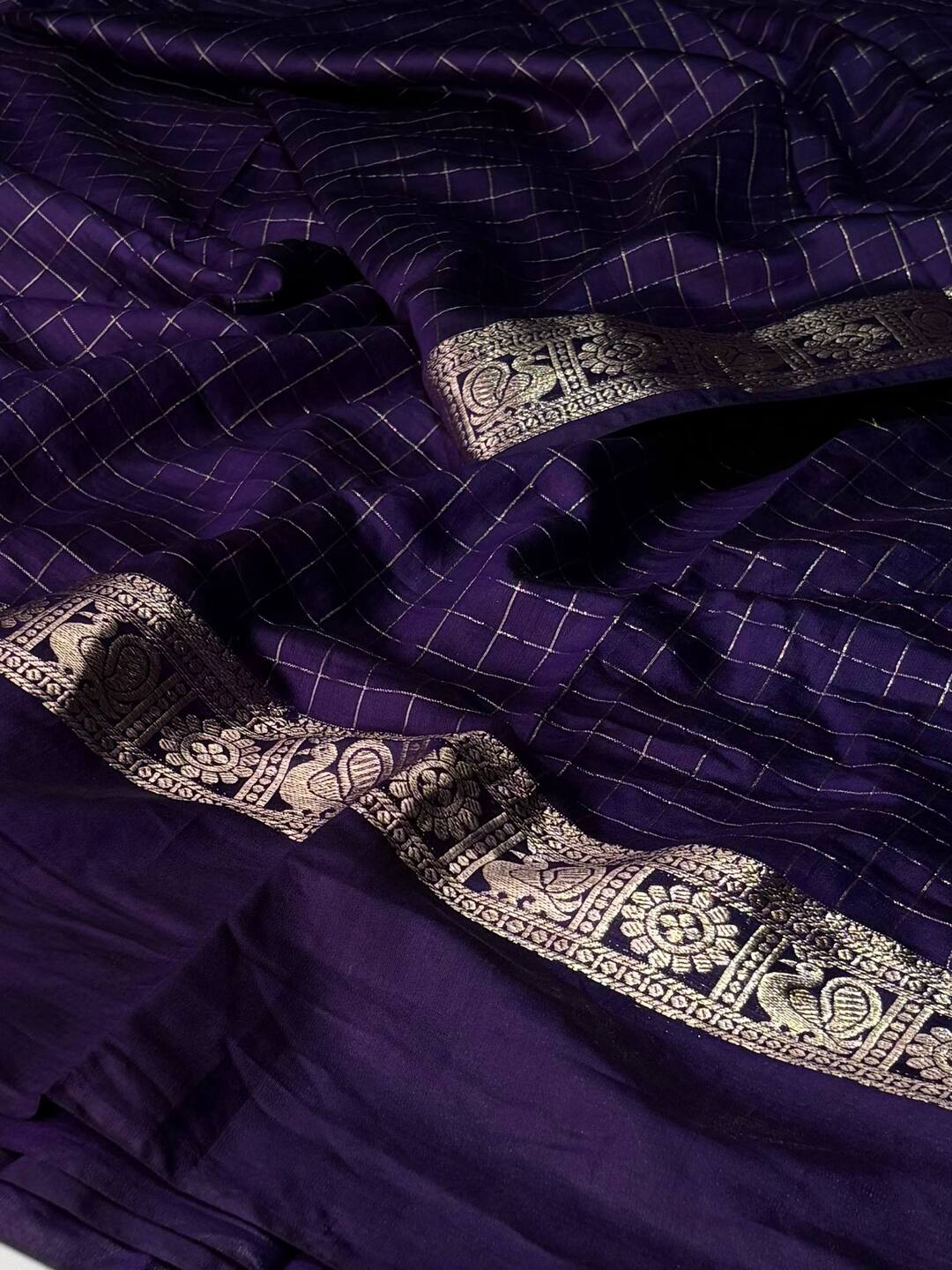 Royal Purple Checked Cotton Silk Saree