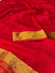 Chili Red Chiffon Silk Saree