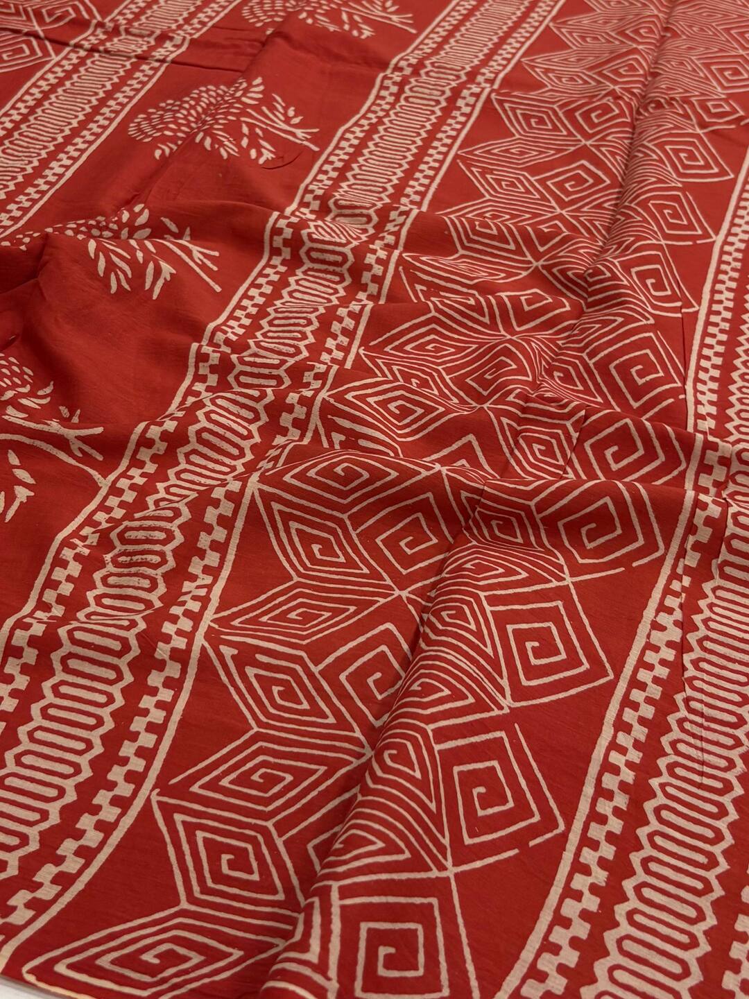 Orange Printed Soft Cotton Saree