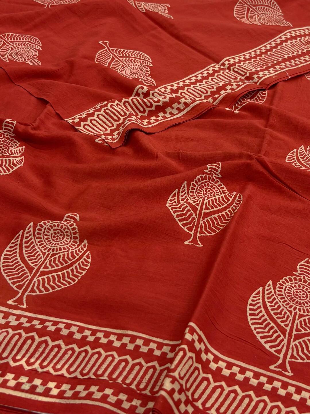 Orange Printed Soft Cotton Saree