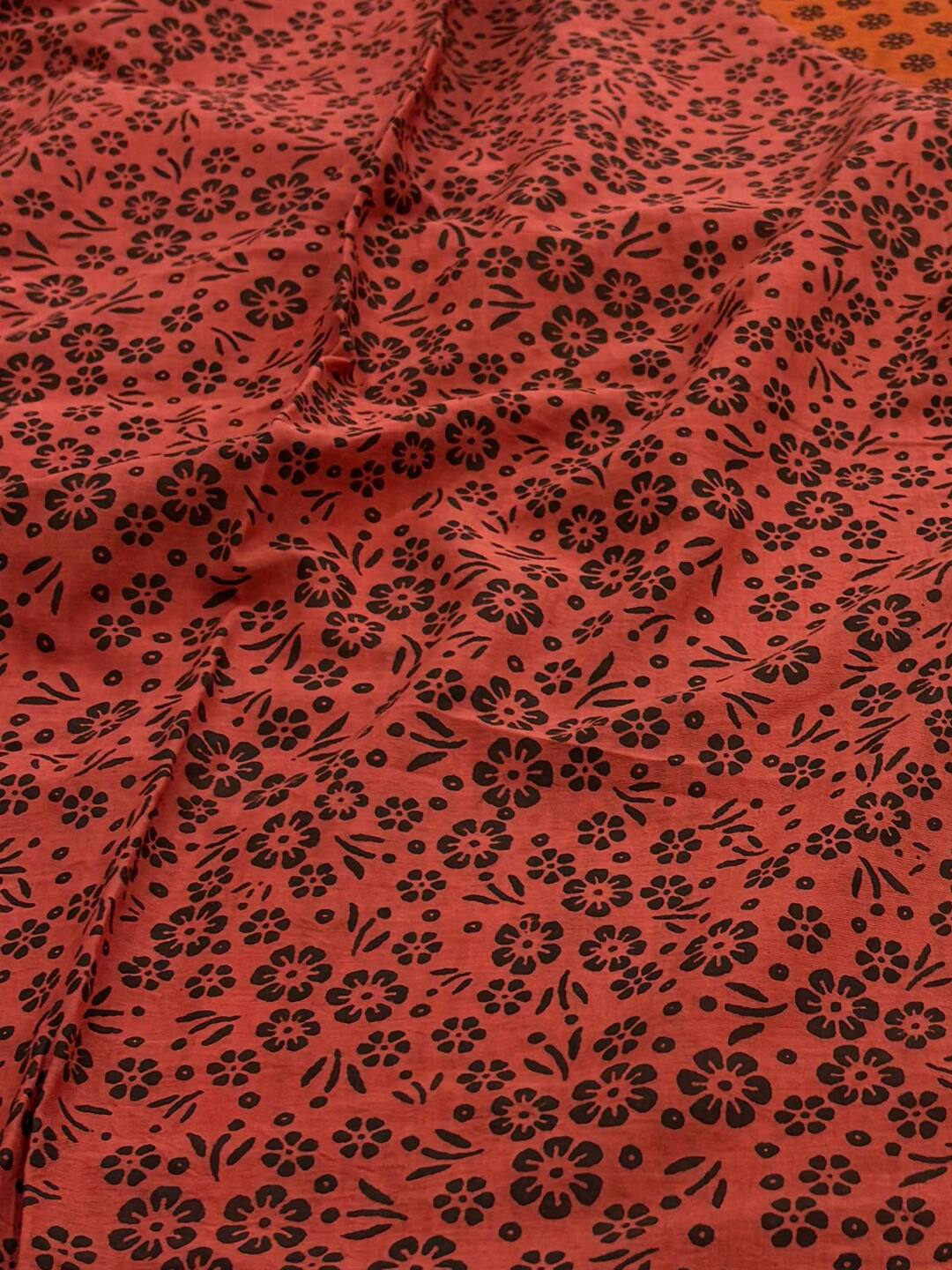 Orange Printed Soft Cotton Saree
