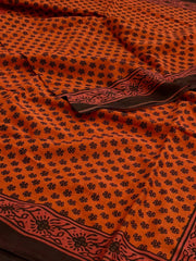 Orange Printed Soft Cotton Saree