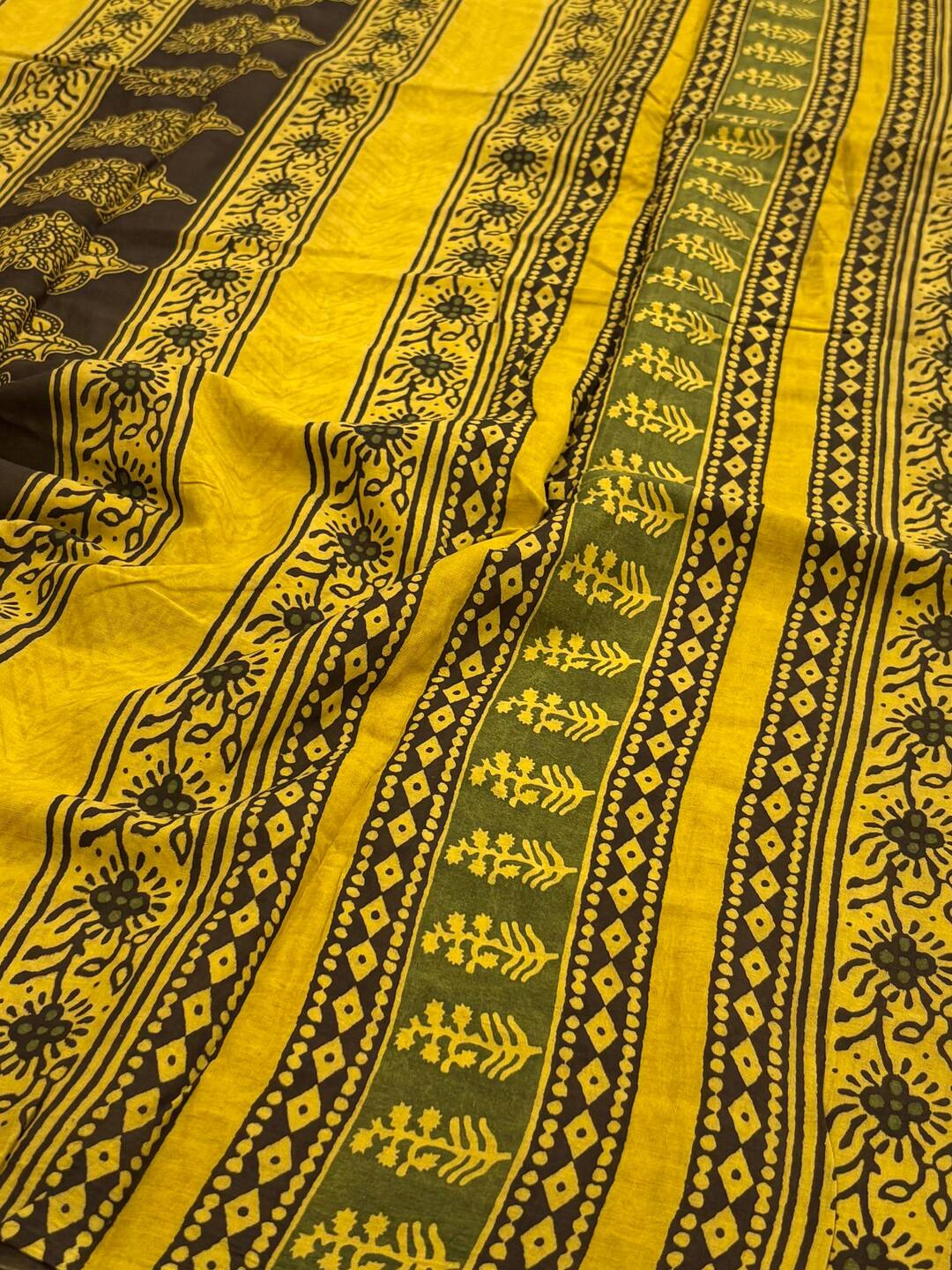 Yellow Printed Soft Cotton Saree