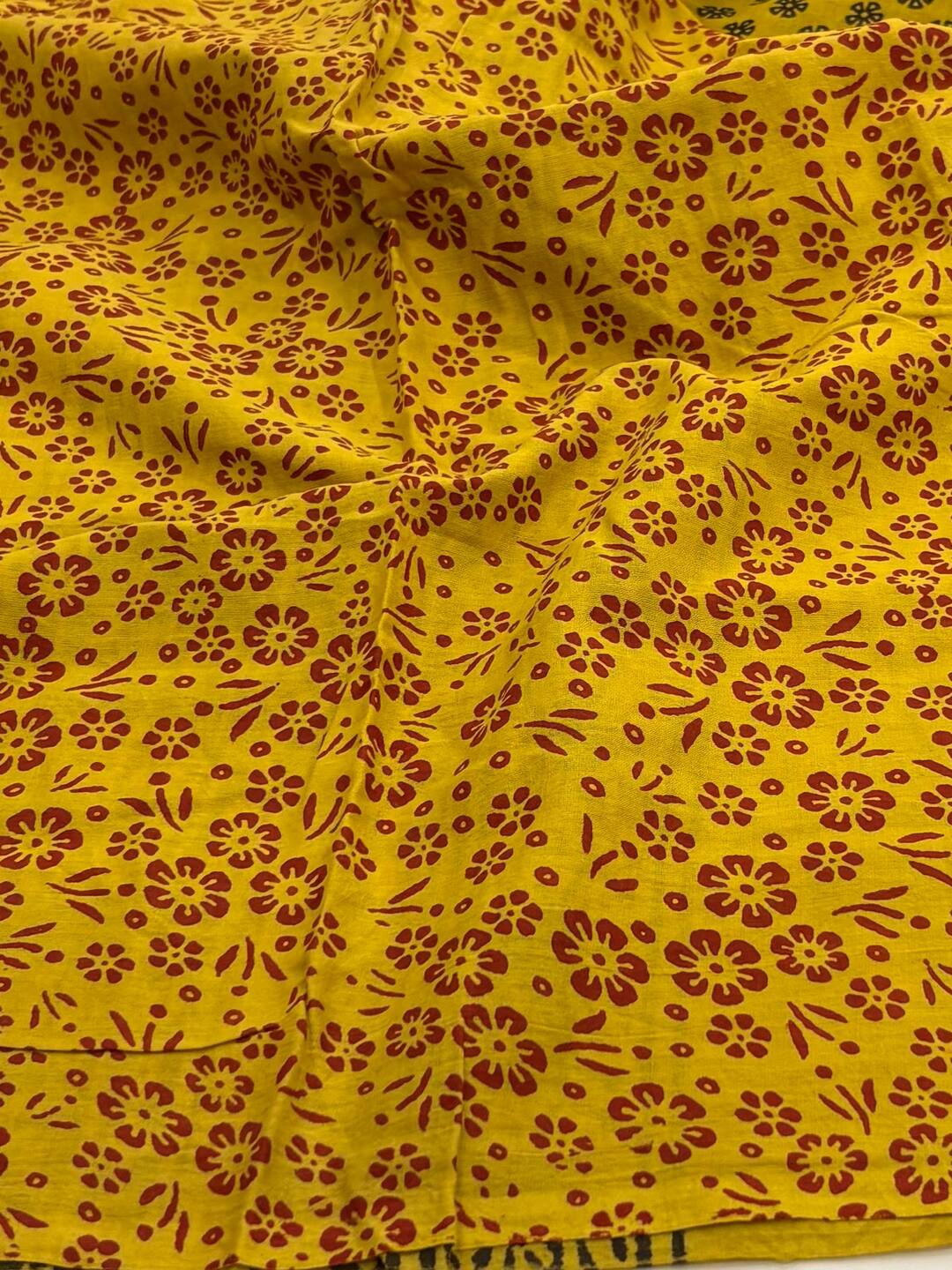 Yellow Printed Soft Cotton Saree
