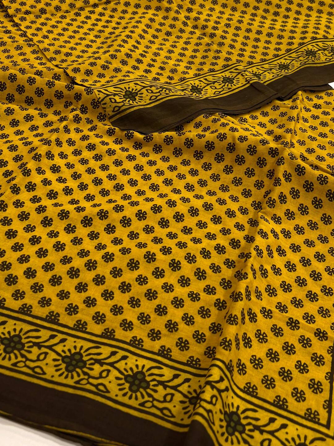 Yellow Printed Soft Cotton Saree