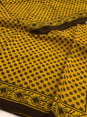 Yellow Printed Soft Cotton Saree