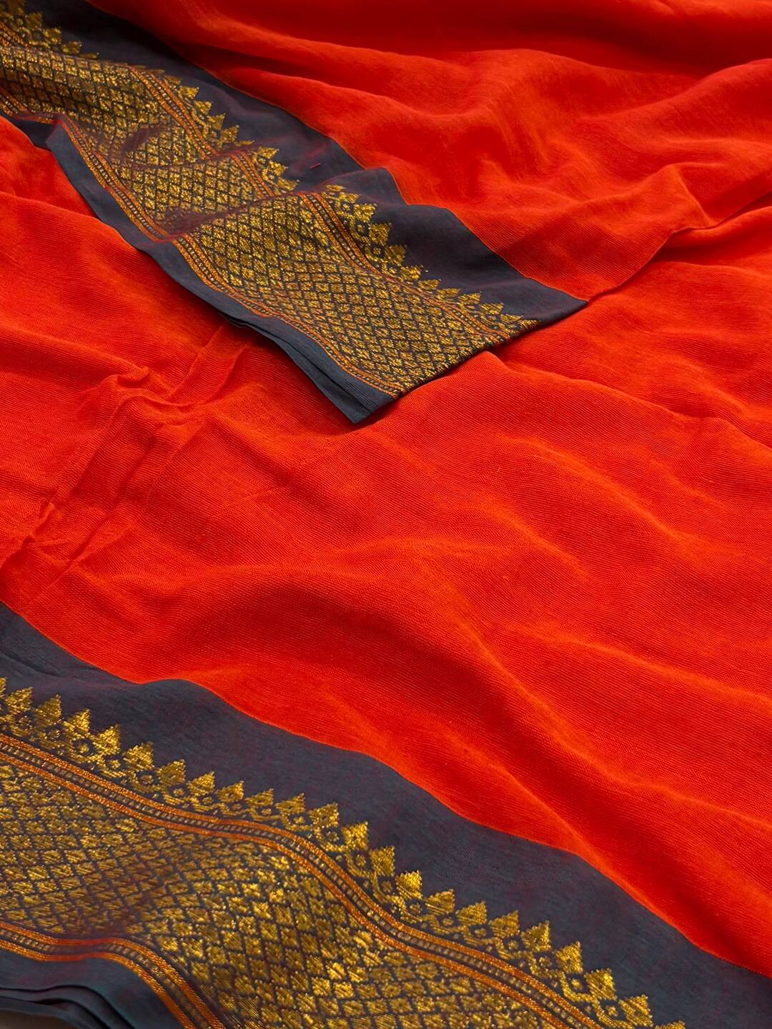 Dark Orange Kadhi Cotton Saree
