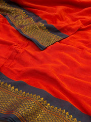 Dark Orange Kadhi Cotton Saree
