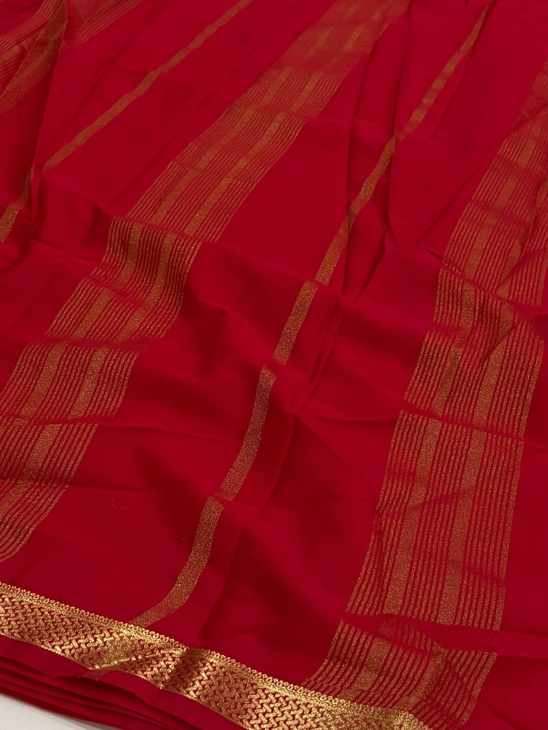Chili Red Semi Mysore Chiffon Saree