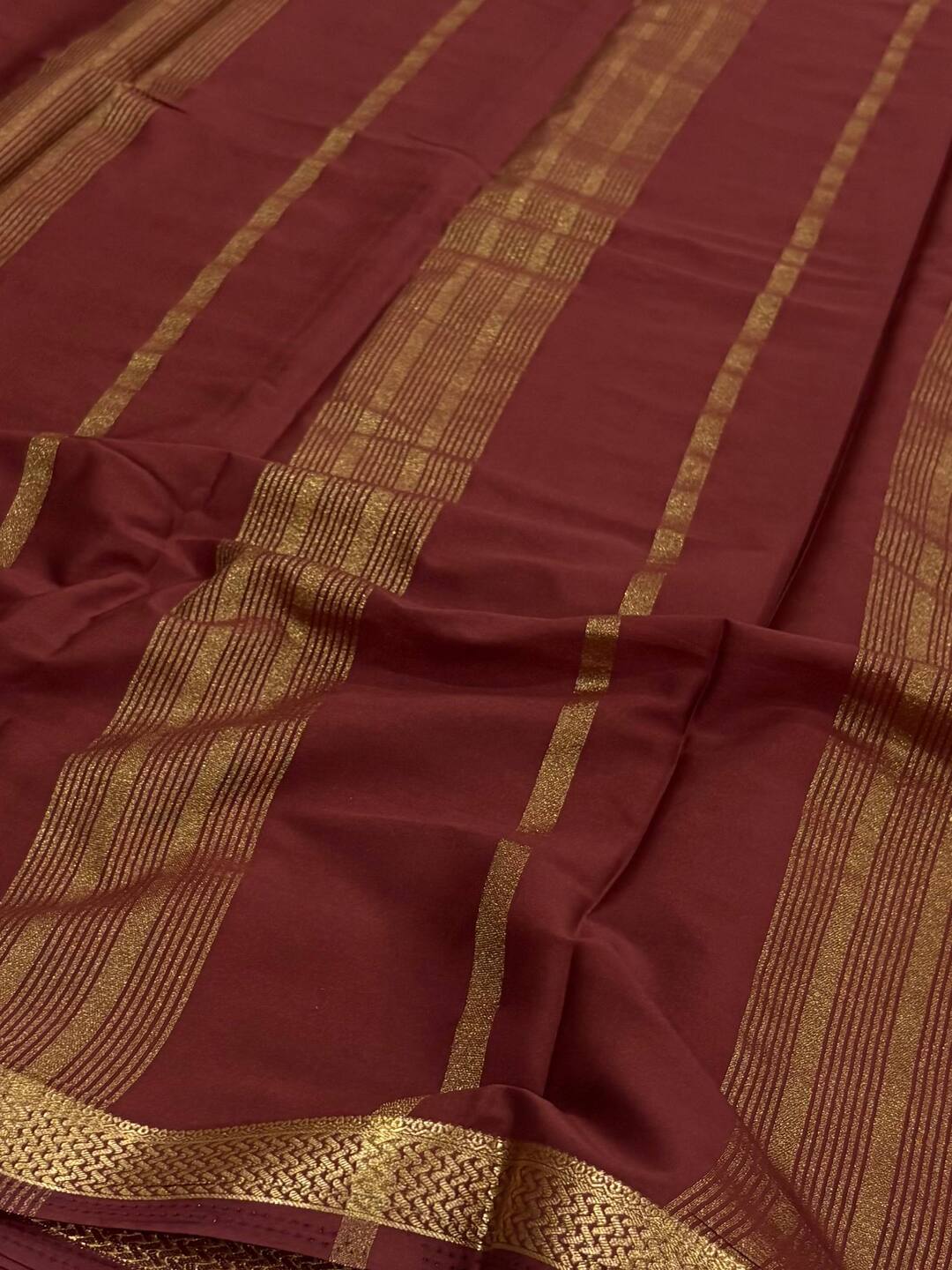 Brown Semi Mysore Chiffon Saree