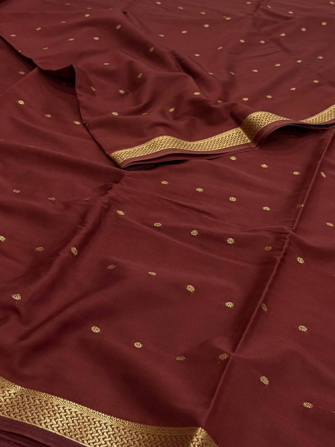 Brown Semi Mysore Chiffon Saree