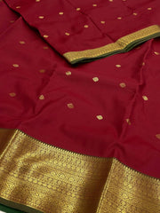 Cherry Red Cotton Silk Saree