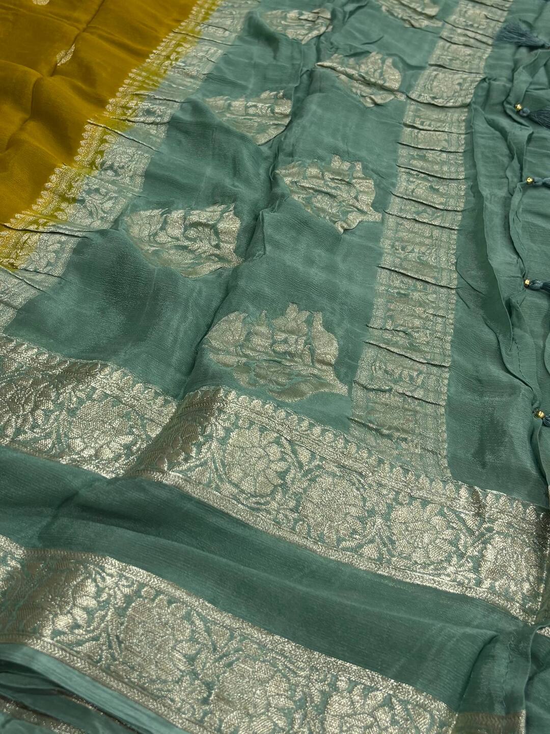 Mustard Yellow Banaras Georgette Chiffon Saree