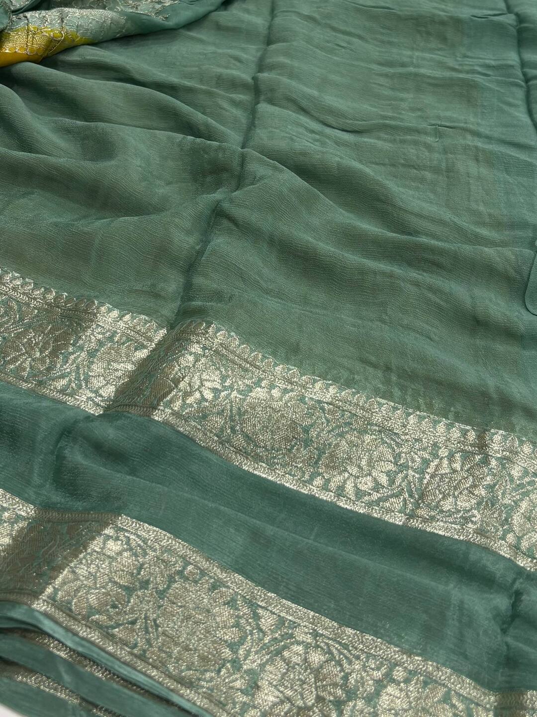 Mustard Yellow Banaras Georgette Chiffon Saree